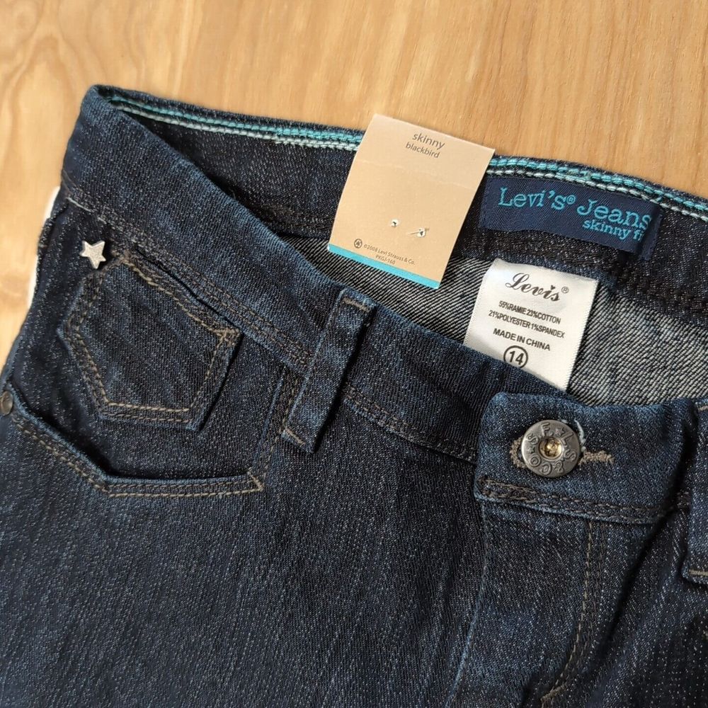 Levis Jeans Blackbird Dark Denim Slim Straight Stretch 14 W26" x L30" Adjustable